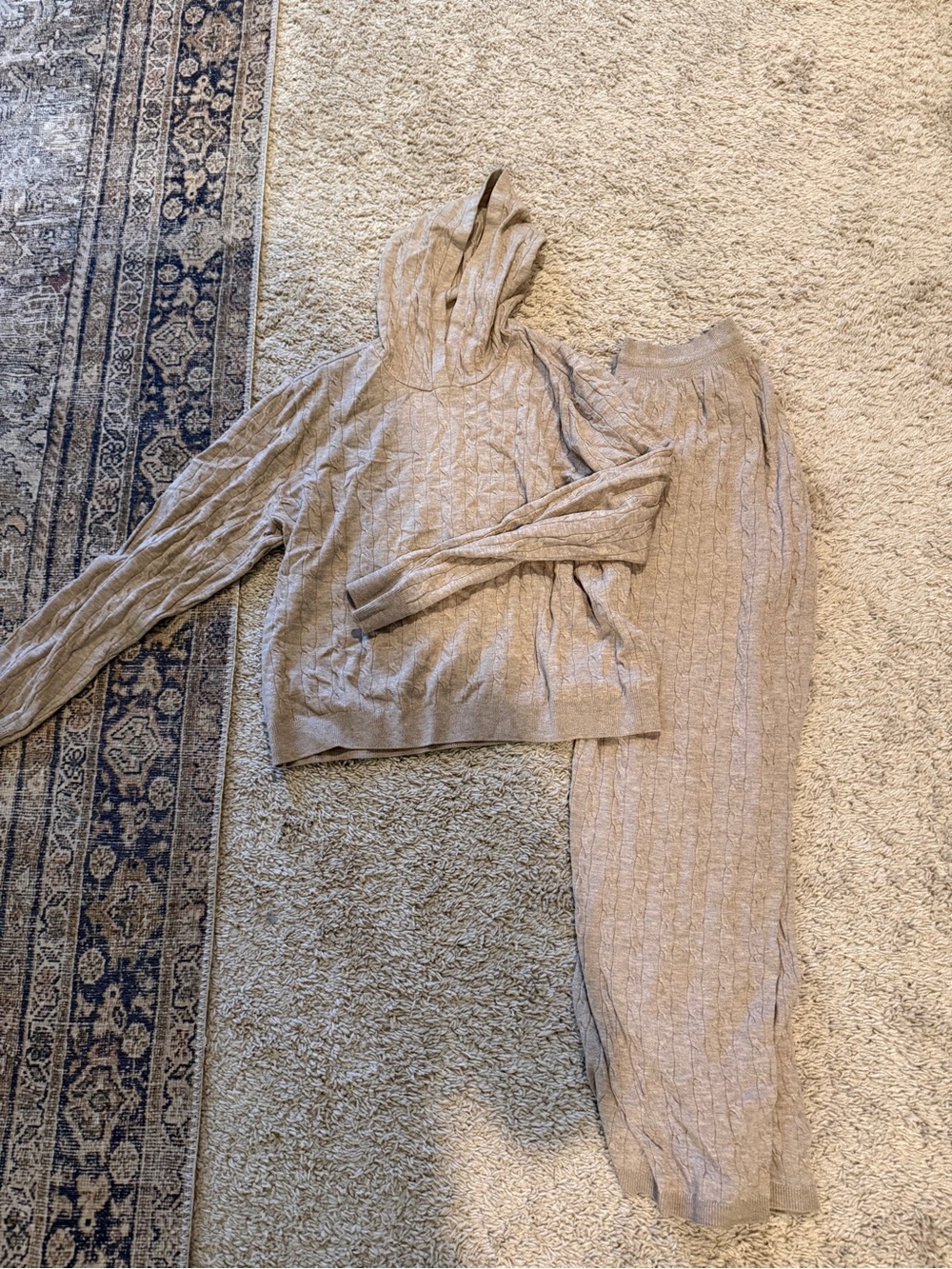Uniqlo Cable Knit Hoodie & Jogger Set - Beige Taupe
